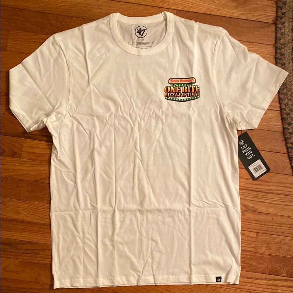 47 One Bite Pizza Festival White Men's T-Shirt Large New Barstool Sports